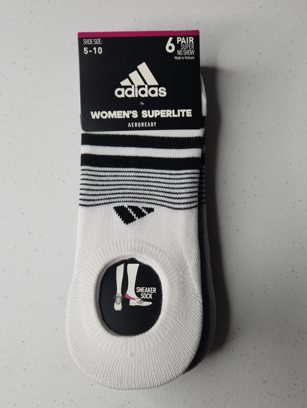 adidas Women's Superlite No-Show Sneaker Socks - White & Black